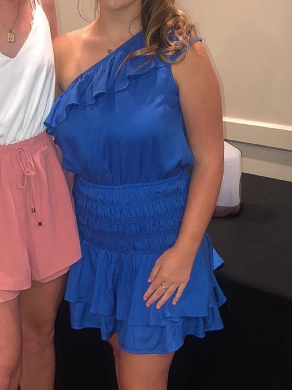 glam Blue Ruffle one shoulder Dress
